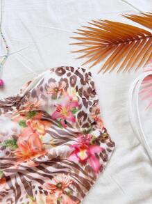 Soleia 女士节日性感花卉和动物印花 V 领系带露背上衣，适合派对、约会、婚礼、海滩、游轮、音乐节、春夏季波西米亚风度假