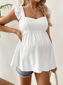 SHEIN 孕妇休闲无袖纯色衬衫 - 白色 - 查看 4