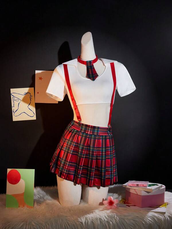 Fantasy Costume 3 peças/Conjunto Fantasia Adolescente Feminina (Top, Saia, Gravata)