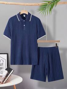 SHEIN Set de 2 piezas de camiseta de manga corta y pantalones cortos casuales para adolescentes varones, atuendo de estilo punk rock callejero para uso diario, fiestas, festivales de música, primavera/verano
