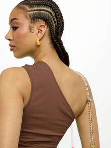 SUMWON WOMEN Island Girl 单肩热带芙蓉短款上衣夏季沙滩装节日度假时尚背心 - 棕色 - 查看 7