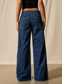 Easelle Women's Solid Color Fashionable Denim Jeans, Suitable For Summer - Blue - View 2