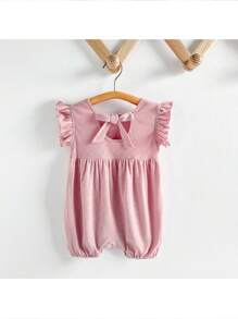 Loomiva Pelele de punto de unicolor con cuello redondo, volantes y sin mangas para bebé niña - Rosa - Ver 4