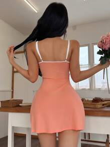 SHEIN Váy ngủ hở vai gợi cảm phối ren màu tương phản dành cho nữ - Nhiều màu - Xem 2