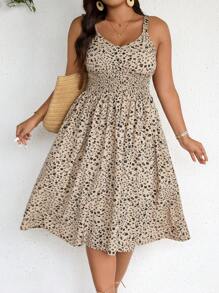 Embrisa Vestido camisero informal con estampado de florcitas pequeñas para talla grande, vestido de verano - Marrón - Ver 5