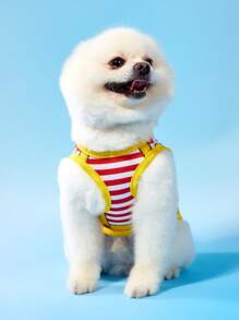 PETSIN Pet Puppy/Kitten Cartoon Burger Print Striped Suspender Pants + Breathable Cooling Vest 2pcs Set, Suitable For Cats And Dogs - Multicolor - View 10