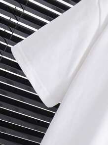 SHEIN 青少年男孩两件套运动标语印花紫色T恤和短裤套装 - 霧霾藍 - 查看 4