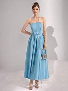 Poshira 女士露肩太阳裙舞会礼服女士礼服生日女士休闲连衣裙女士短裙夏季工作夏季连衣裙女士舞会礼服，派对礼服 - 藍色 - 查看 1