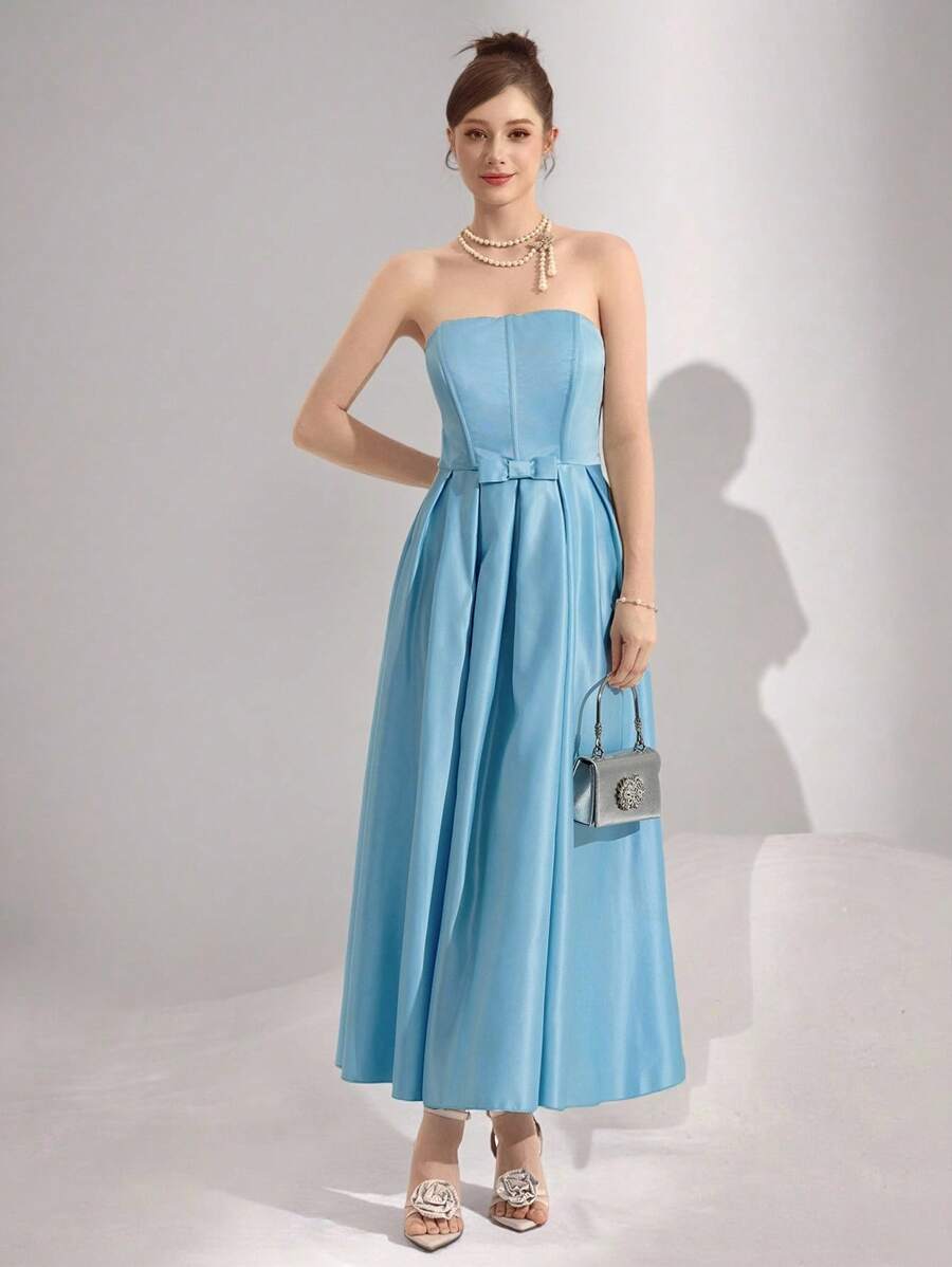 Poshira 女士露肩太阳裙舞会礼服女士礼服生日女士休闲连衣裙女士短裙夏季工作夏季连衣裙女士舞会礼服，派对礼服 - 藍色 - 查看 1