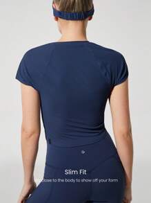 GLOWMODE Ít hơn là nhiều Áo chống nắng UV nhẹ Áo crop top ôm sát vừa vặn cho bé Tập yoga Pilates Barre Studio Trang phục thường ngày nhẹ nhàng - Dark Blue - Xem 2
