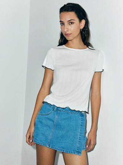 Lumivelle SummerHoliday Women's Solid Color Short Sleeve T-Shirt With Contrast Trim, Fashionable For Summer