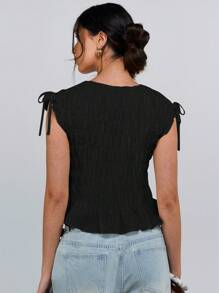 Athîral Top sin mangas de corte slim en color liso para mujer, ideal para el verano - Negro - Ver 2