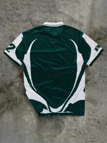 PAVTROS 男式拼色字母印花短袖 Polo 衫，夏季 - 綠色 - 查看 2