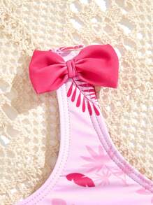 2 件套女童泳衣，可爱花卉印花，独立泳装套装，母子装（3 套单独出售） - 粉色 - 查看 5