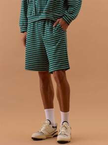 Musero Men Towelling Stripe Shorts Spring, Summer, Holiday, Vacation, - Green - View 2