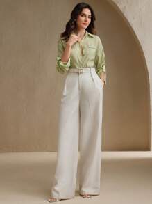 Anewsta Women's Floral Print Chiffon Studded Elegant Classic Loose Blouse, Old Money, Modest, Spring - Green - View 5