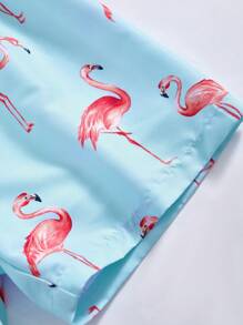 SHEIN 1 pieza Pantalones de playa de 2 en 1 con estampado de grulla de corona roja para niño preadolescente, adecuados para vacaciones, viajes, deportes y temporadas de primavera y verano - Multicolor - Ver 8