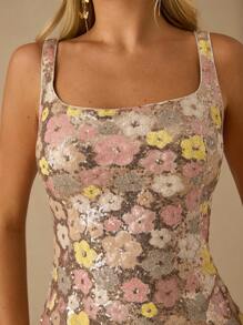 Enchnt 春夏浪漫女士亮片方领无袖可爱迷你背心裙，时尚夏季度假，甜美优雅性感度假海滩约会节日派对毕业婚礼宾客舞会礼服，女士夏季连衣裙，夏季服装，优雅派对连衣裙，女士派对连衣裙 - 彩色 - 查看 2