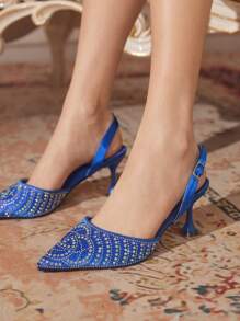 CUCCOO TILAWA Zapatos de tacón con pedrería de moda para mujer para fiesta con cierre de deslizamiento - Azul - Ver 4