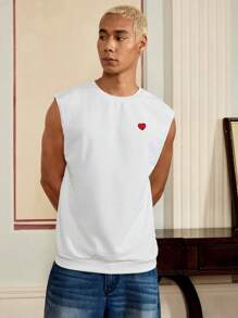 SWAVVY Camiseta de tirantes casual urbana con parche de corazón para hombres, como regalo para el novio