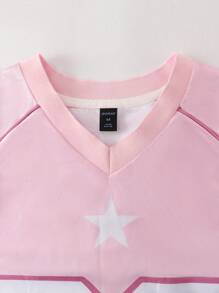 ROMWE MEN Prep Men's Mesh Patchwork Number Sports Short Sleeve Jersey T-Shirt - Pink - View 4