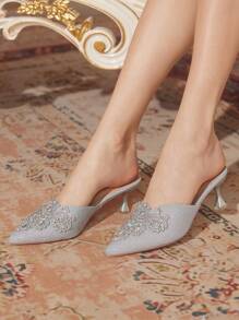 CUCCOO TILAWA Women's Fashion Rhinestone Slip-On Mule Sandals, High Heel Versatile Slides Spring Shoes Spring Break Easter Prom Heels - Silver - View 4