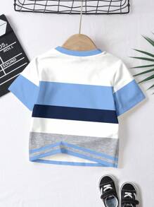 SHEIN 3pcs/Set Young Boys' Casual Classic Colorblock Mix Print Pattern Comfortable Short Sleeve T-Shirts, Suitable For Spring And Summer - Multicolor - View 8