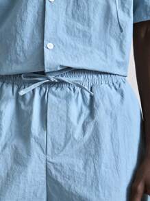 Ontre 2025 Summer Men Solid Color Elastic Waist Drawstring Pockets Cargo Shorts, American Flag Print Shorts Suitable For Independence Day, St. John's Day, Graduation Occasions, Casual Daily Wear, Cute Summer Shorts For Men, Vacation, Beach, Leisure, Sports - Blue - View 6