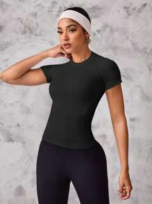 SHEIN 3pcs Seamless Leisure Solid Raglan Sleeve Sports Tee Fitted Shirt - Multicolor - View 3