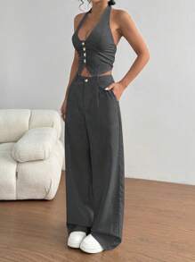 SHEIN PETITE Women Two Pieces Outfits For Daily Wear - Dark Grey - View 4