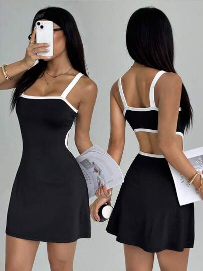 Gameset SHEIN Sport Women's Sleeveless Contrast Color Slim Fit Sports Dress