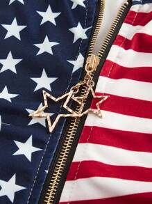 ROMWE Y2K 风格女款 7 月 4 日修身挂脖背心，饰有灰色星条和美国国旗图案