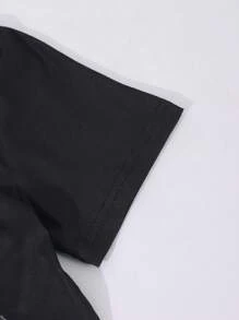 2 件套女童街头时尚星星图案修身短款针织 T 恤 + 宽松牛仔印花工装裤套装 - 黑色 - 查看 5