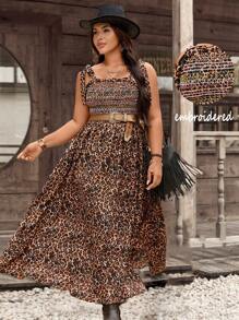 LanaWest Plus Size Leopard Print Knotted Casual Vacation Cami Dress