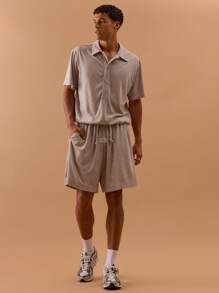 Musero Camisa polo con media abertura, cuello caído y hombros caídos, de toalla para hombres, para primavera, verano y vacaciones