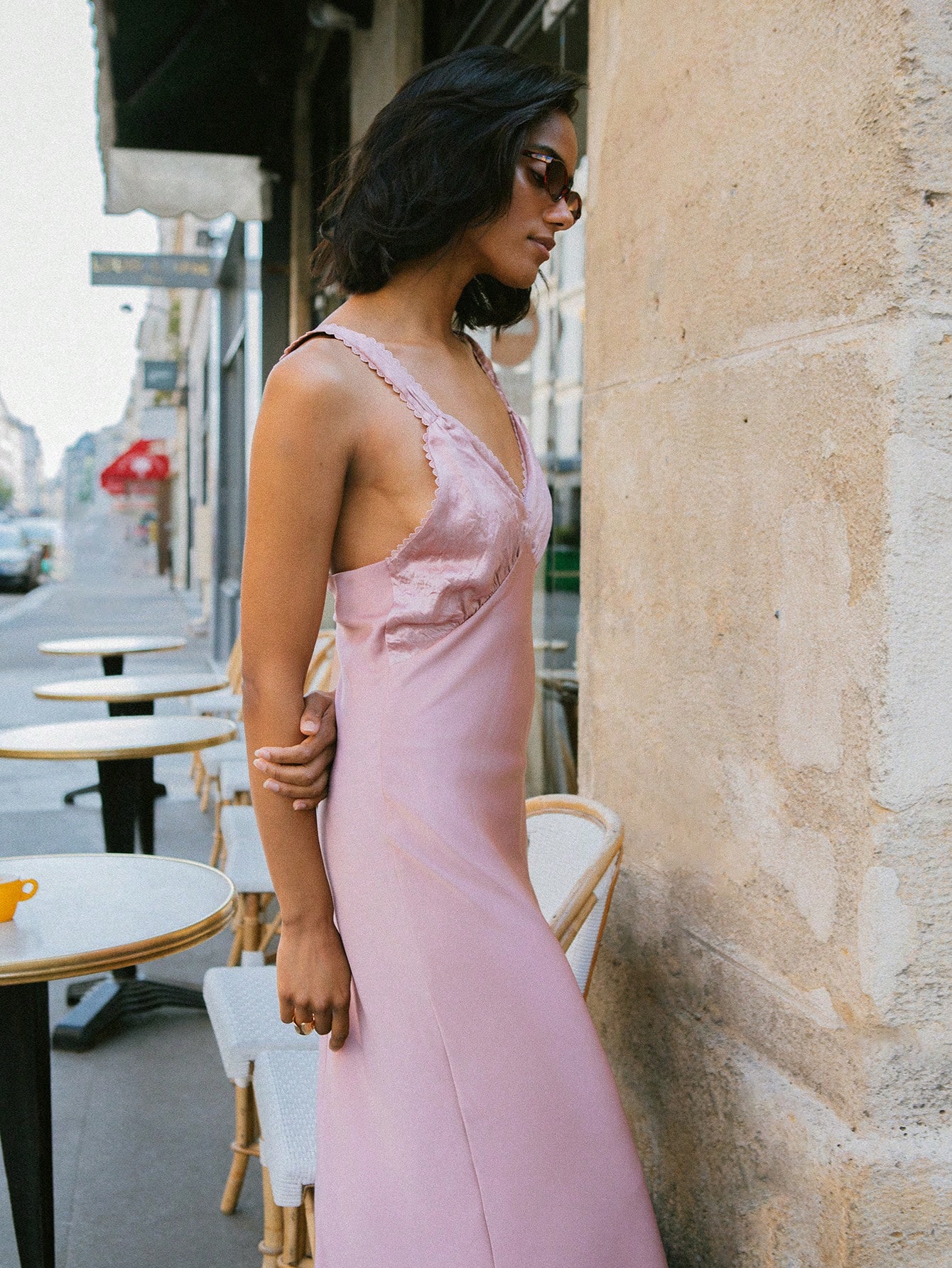Vintage Style Pink Satin Midi Evening Dress With Ruched Bust Detail Vacation Dress Date Night Dress Going Out Dress Autumn Dress
