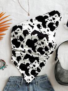 Soleia Women's Casual Vacation Western Cow Pattern Print Beach Wedding Guest Wear Graduation Brunch, Suitable For St. Patrick's Day, Spring Break, Easter, Music Festivals, Elegant Boho Tropical Top - Black and White - View 6