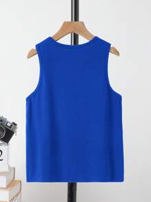 SHEIN Leap Crew 青少年男孩休闲简约无袖背心，适合夏季 - 藍色 - 查看 2