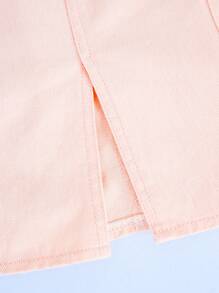 SHEIN Baby Girls Faded Wash Relaxed-Fit Denim Skirt, With Pockets, Simple & Fashionable Design For Daily Wear - Pink - View 7
