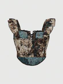 ROMWE Hauts ajustés de grande taille pour femmes avec design de cravate à fleurs vintage