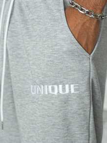 Manfinity Homme Men's Casual Sports Letter Graphic Drawstring Waist Sweatpants - Light Grey - View 5