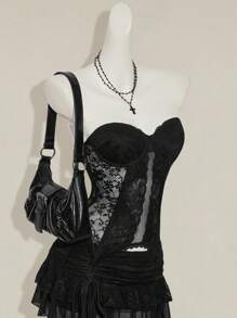 SHEIN ICON 蕾丝拼布和鱼骨装饰女式吊带背心