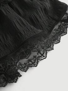 SHEIN MOD 女式夏季休闲纯色蕾丝花边半身裙 - 黑色 - 查看 4