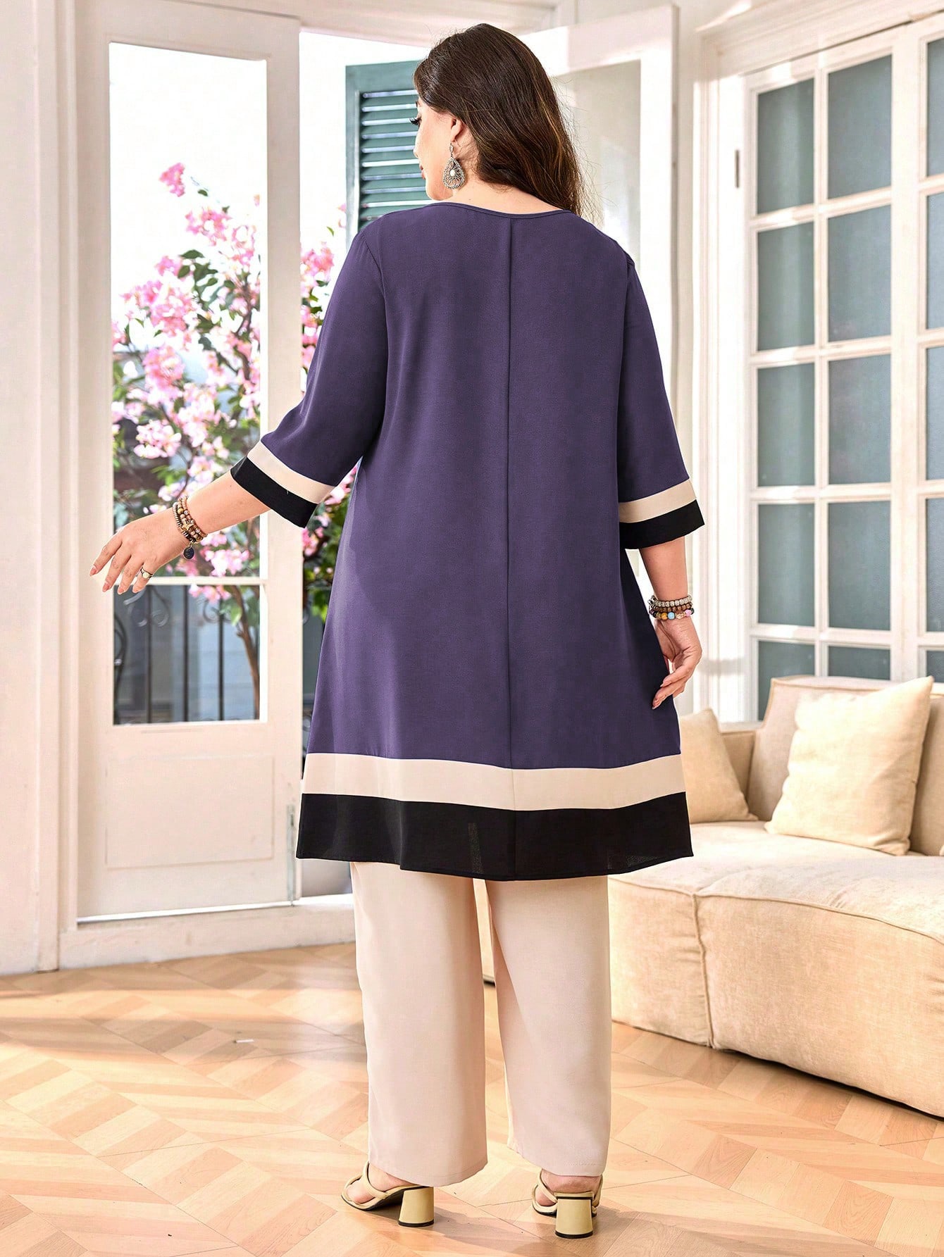 SHEIN Lacomfia مجموعة حجم كبير من قطعتين للنساء، م...