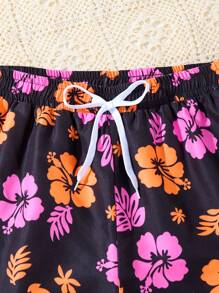 Pantalones cortos de playa de tela tejida con estampado retro de hibisco para hombre, para combinar en familia con mamá y yo (se venden 4 piezas por separado), estilo hawaiano - Multicolor - Ver 6