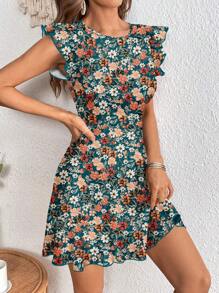 SHEIN Clasi Floral Print Green Village Style Short Dress For Women, Suitable For Daily Outing Summer Outfits For Women Vacation Outfits Woman Floral Dress Women Boho Suitable For Going Out Chic Dress - Multicolor - View 5