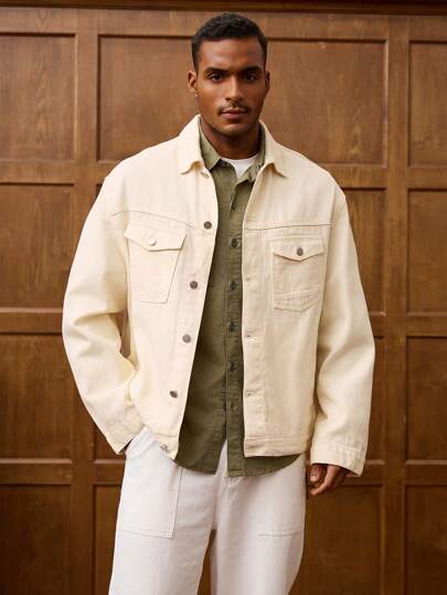 RivetRise 男士美式休闲春季长袖单扣前襟休闲口袋牛仔夹克