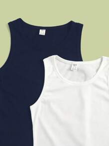 2件装少女纯色蓝白针织吊带背心