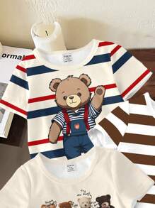 3pcs/Pack Baby Boy Casual Minimalist Round Neck Short Sleeve Loose T-Shirt, Suitable For Summer