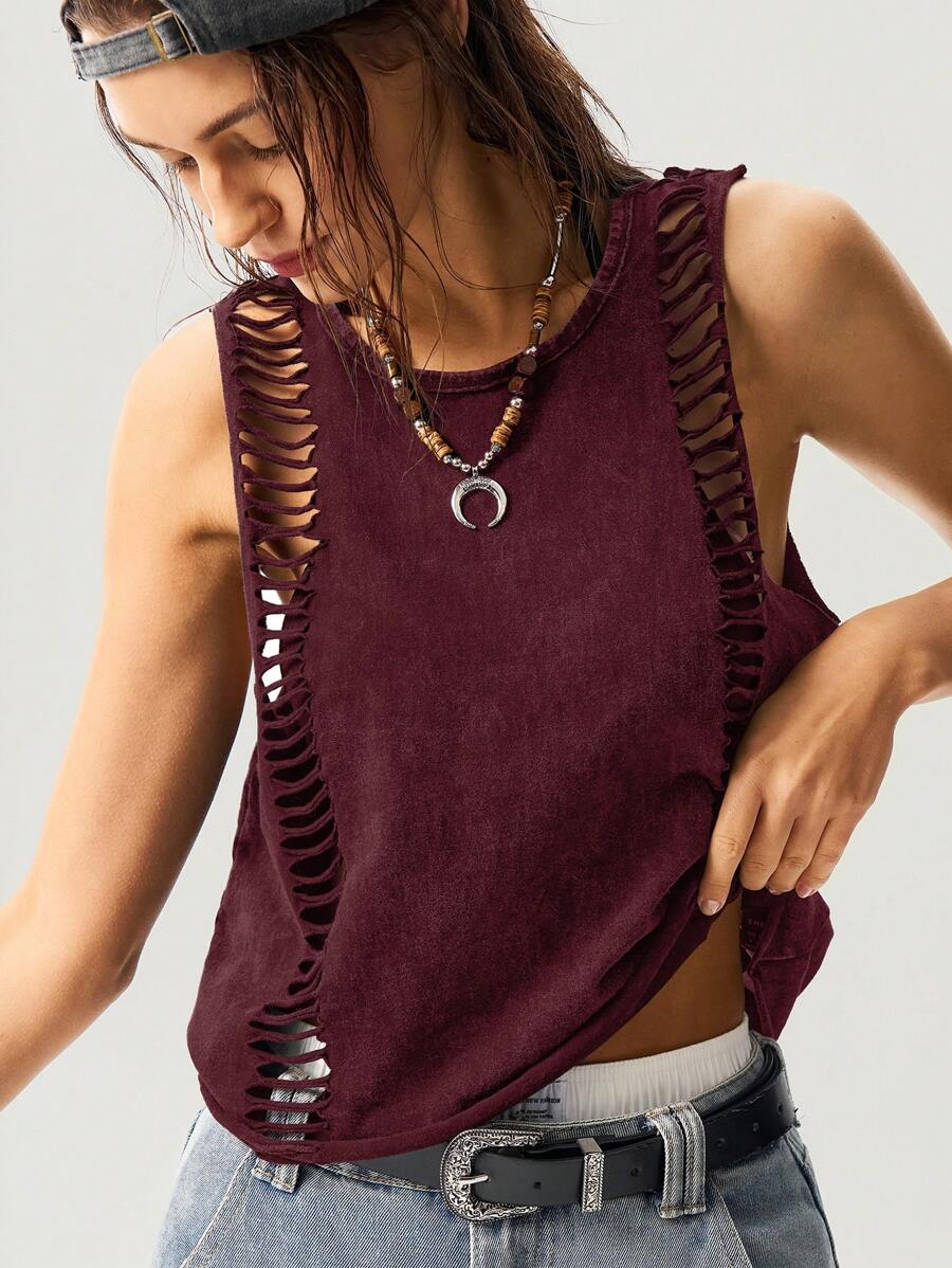 Bohemela Plain Knit Cropped Women Camisole - Red - View 1